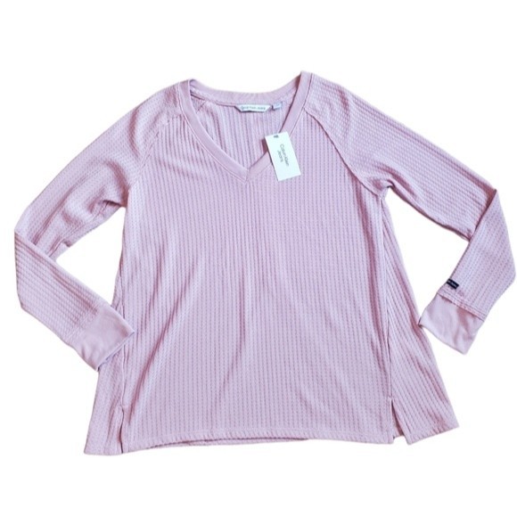 NWT Calvin Klein Pink Waffle Knit Thermal Top - Picture 1 of 16